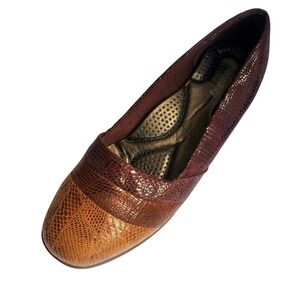 Picadilly Comfort Plus Two-Tone Snake‎ Print Ballet Flats Brown Copper Slip-On 6